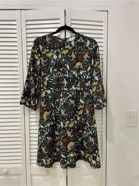 VOVK Floral A-Line Dress Green Botanical Print 3/4 Sleeve Size M